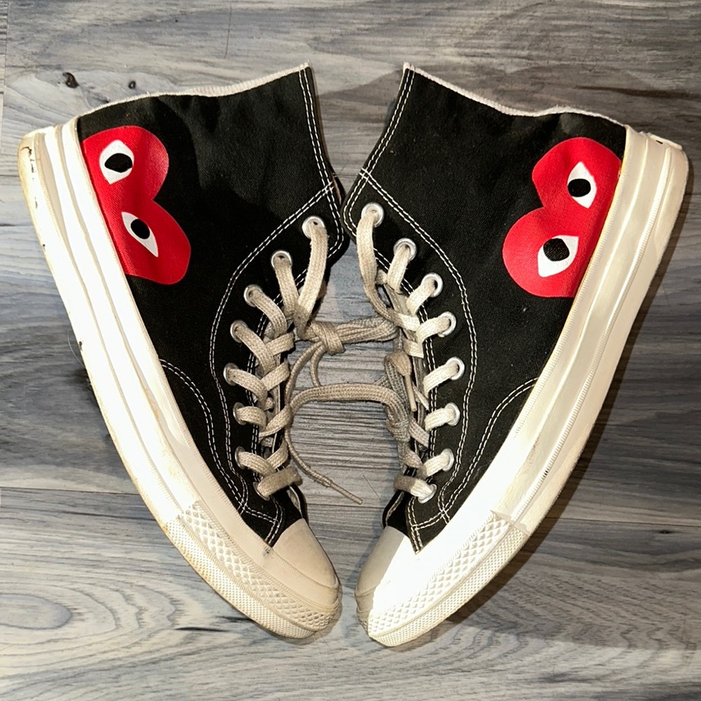 Converse Black High-Top Sneakers with Red Heart Graphic